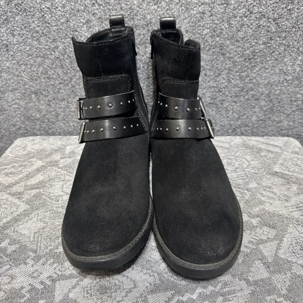 Clarks Artisan Swansea Grove Moto Motorcycle Ankle Boots Black Suede Size 10